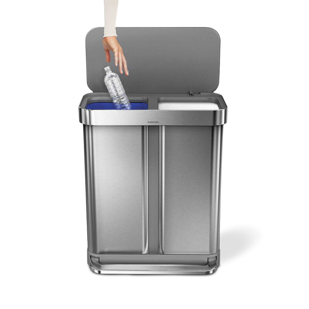 58L Dual Compartment Rectangular Step Can with Liner Pocket (Bundled with Compost Caddy and Liners)