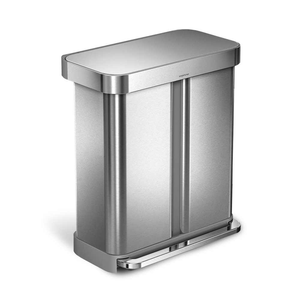 58L Dual Compartment Rectangular Step Can with Liner Pocket (Bundled with Compost Caddy and Liners)