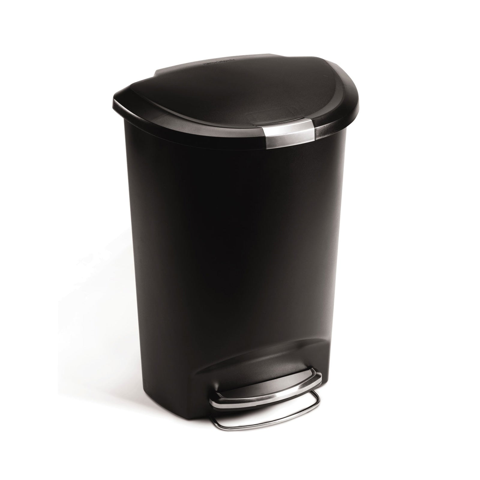 50L Semi-Round Step Can. Black Plastic