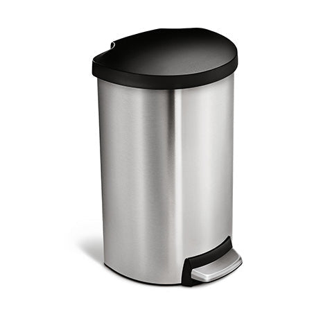 studio 40 litre semi-round step can. brushed stainless steel plastic lid
